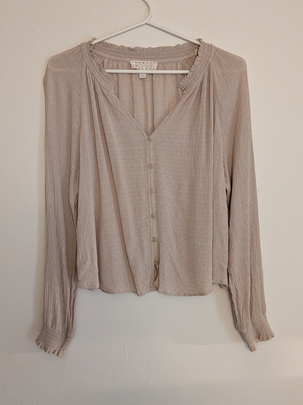 Light Taupe/Beige Peasant Blouse